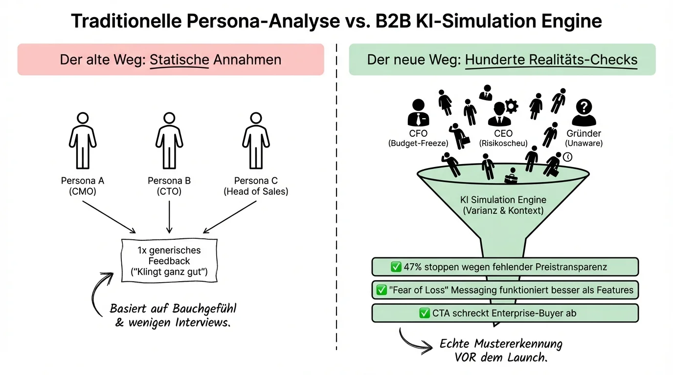 Traditionelle Persona Analyse vs. B2B KI Zielgruppen Simulation Engine